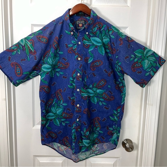 Chaps / Ralph Lauren vintage Blue Floral Men's Shirt size large cotton - Picture 1 of 7
